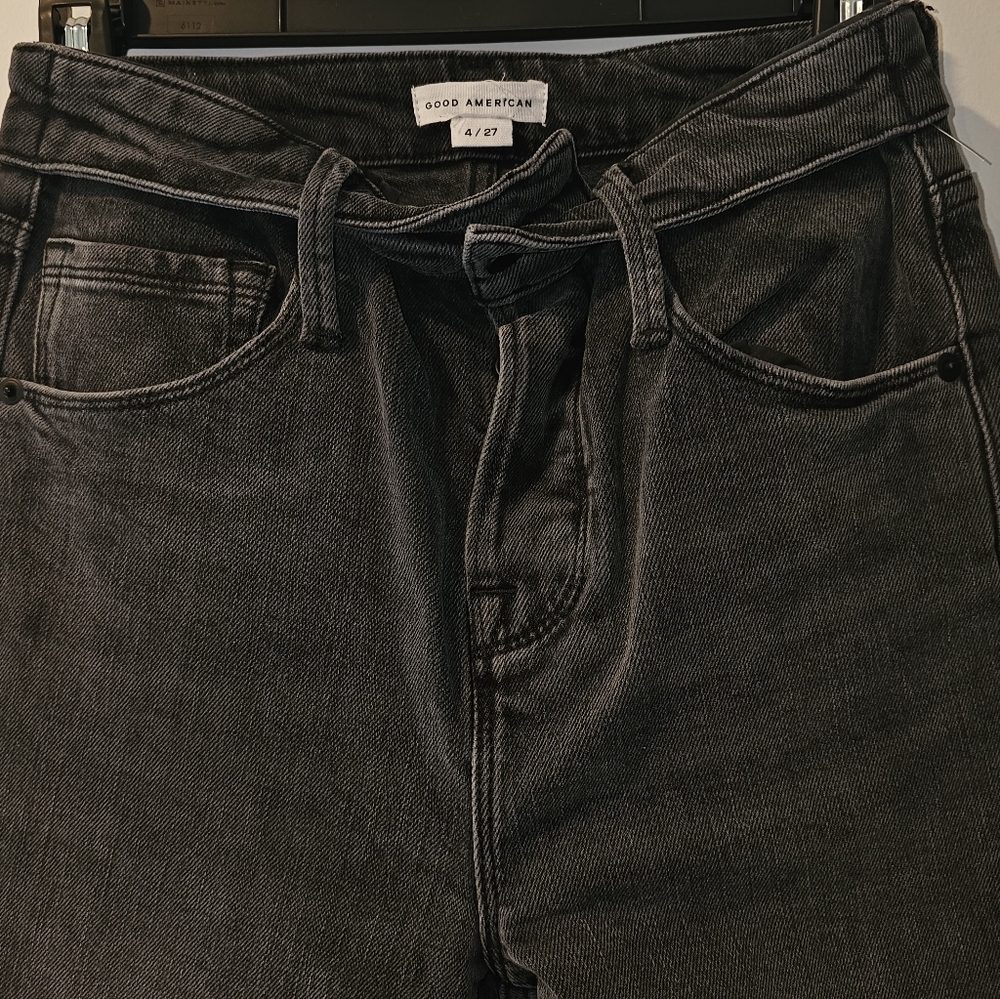 Good American Black Wash Straight Jeans Size 4 / 27 High Rise Denim - Picture 3 of 7